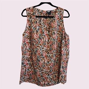 Lands’ End Large Leaf Print Linen Sleeveless Top, EUC